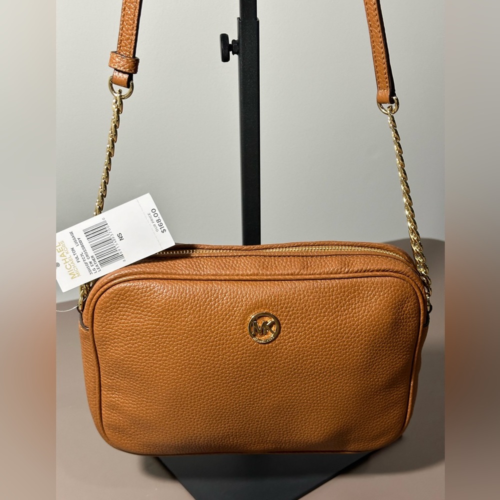 NEW MICHAEL Michael Kors Fulton Brown Crossbody Pebble Leather Chain Bag - Picture 7 of 10